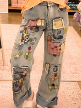 Load image into Gallery viewer, Denim Pants Emb. Patchwork