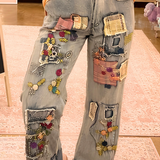 Denim Pants Emb. Patchwork