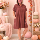 Wine Button Dress