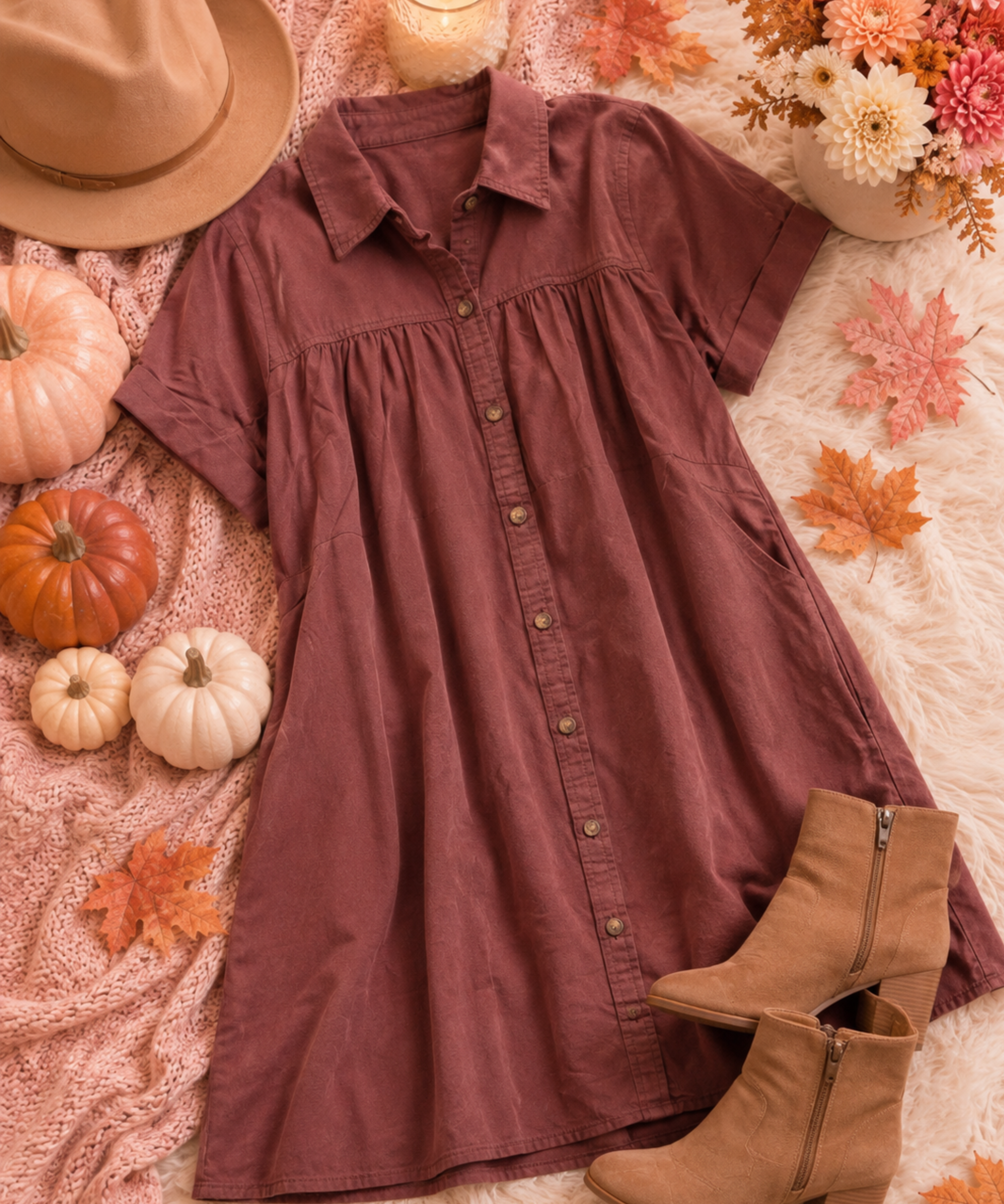 Wine Button Dress