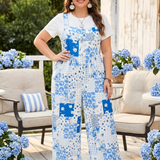 Plus Blue Floral Patchwork Overalls