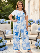 Load image into Gallery viewer, Plus Blue Floral Patchwork Overalls
