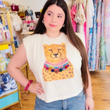 Boxy Sleeveless Jewel Cheetah Tee