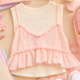 Ivory/Pink Bubble Hem Top