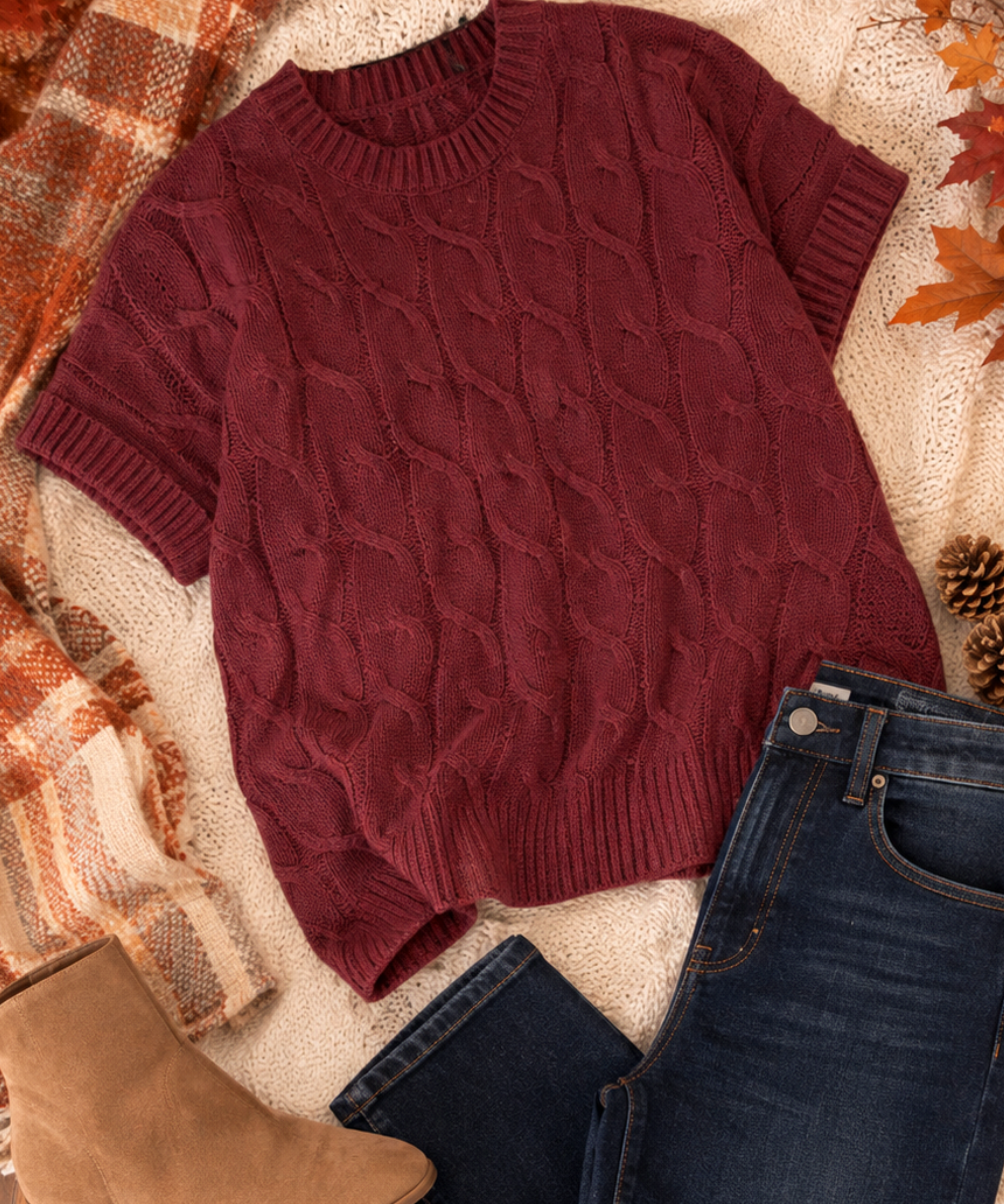Burgundy Cable Knit Sweater