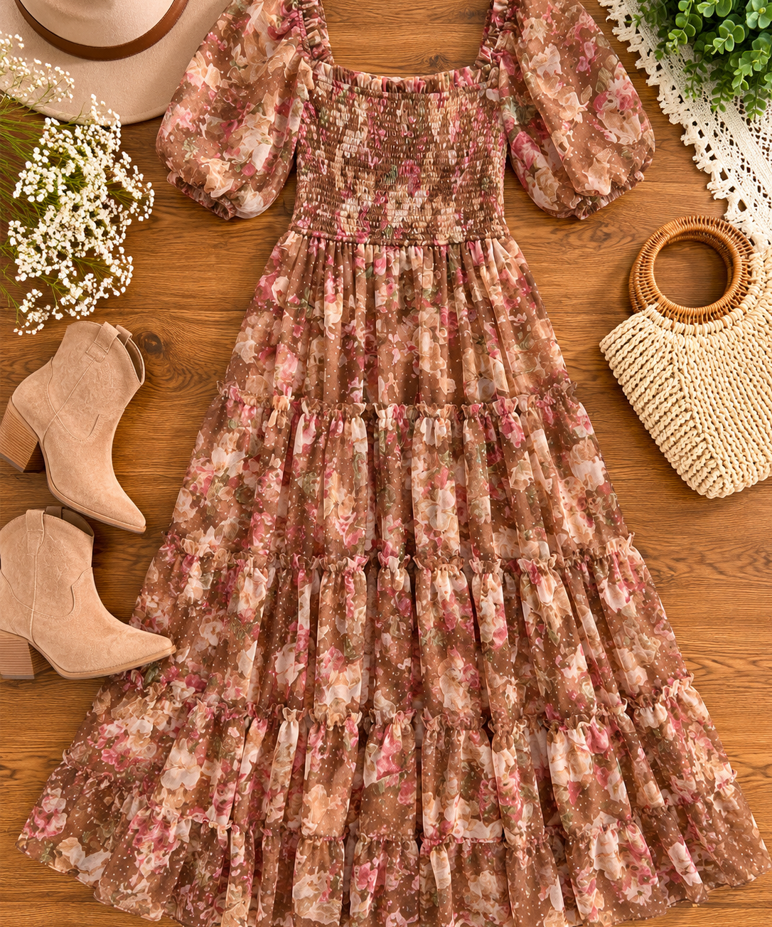 Brown Floral Dress