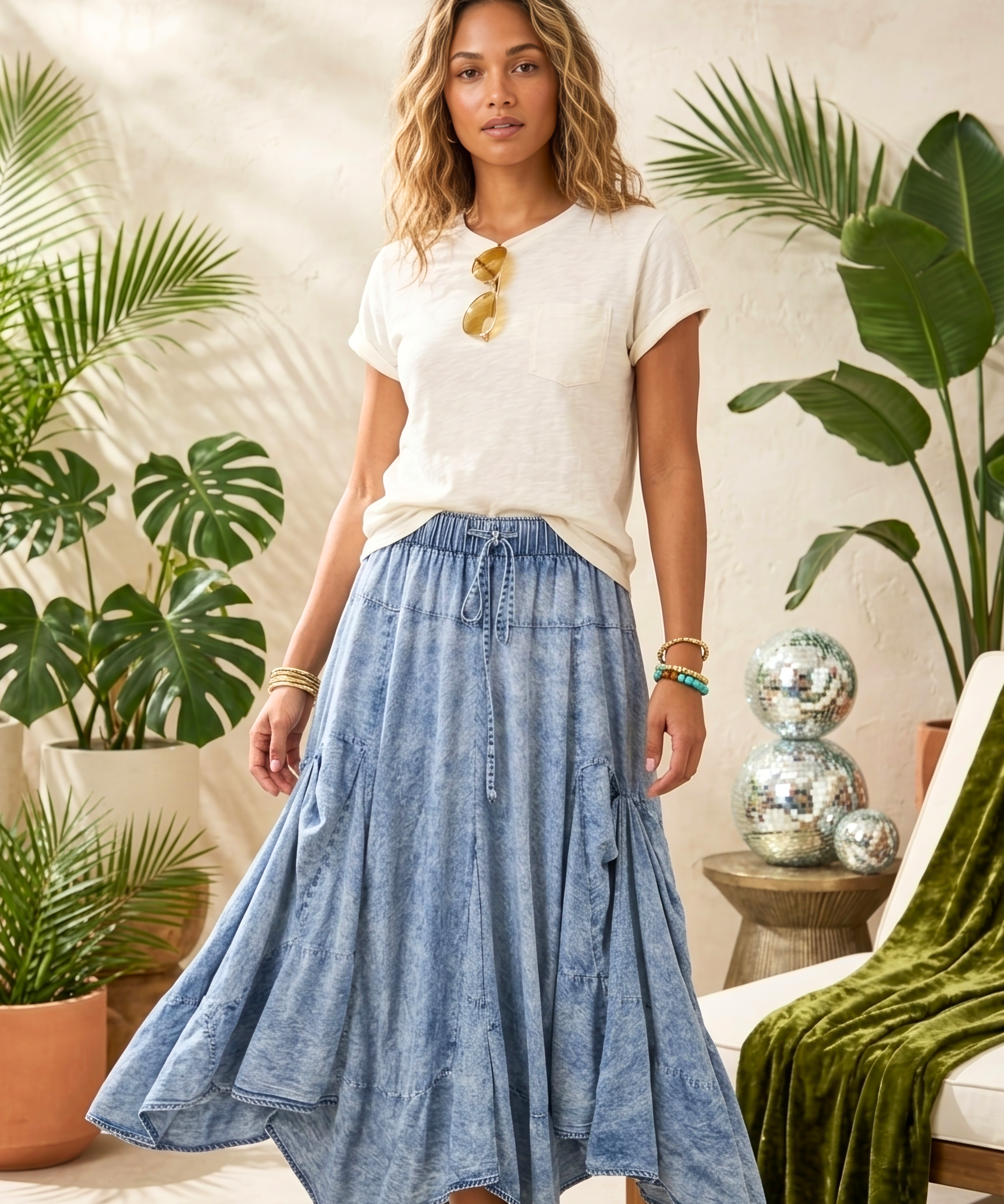 Drape Denim Skirt