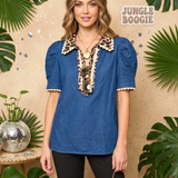 Denim Leopard Top