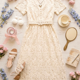 Embroidered Lace Button Dress