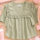Lace Trim Blouse - 2 Colors