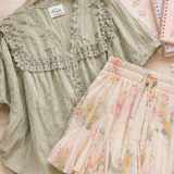 Lace Trim Blouse - 2 Colors