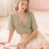 Lace Trim Blouse - 2 Colors