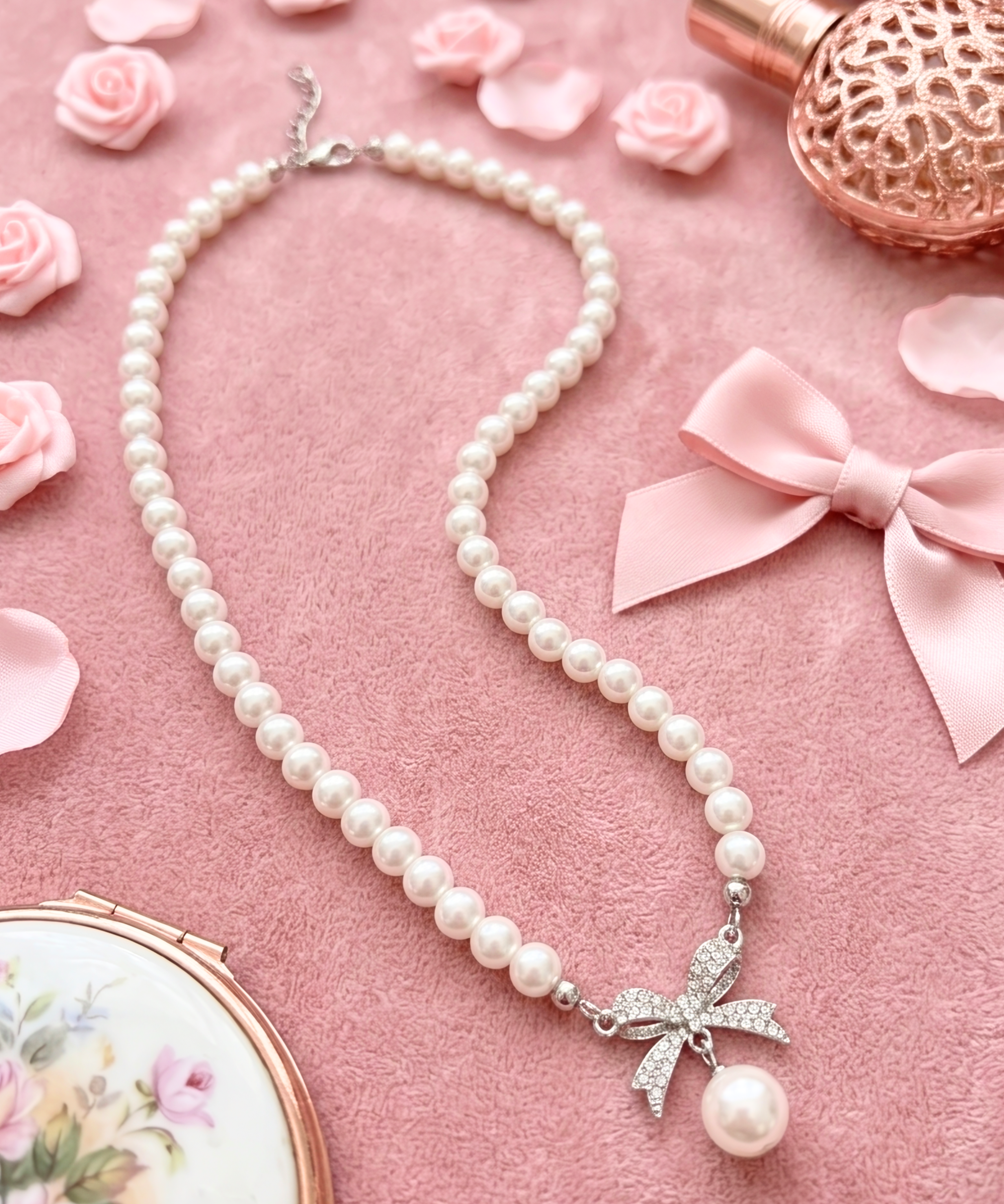 Pearl Bow Necklace - 2 Colors