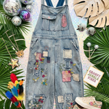 Embroidered Patchwork Overalls