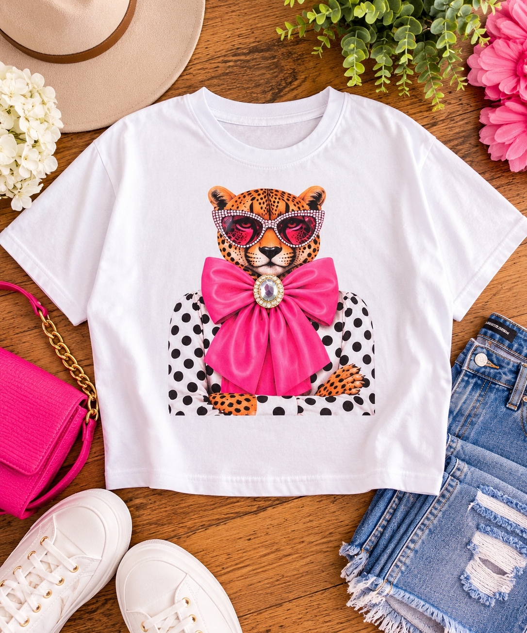 Pink Bow Cheetah Boxy Tee