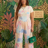 Plus Pink Floral Patchwork Overalls