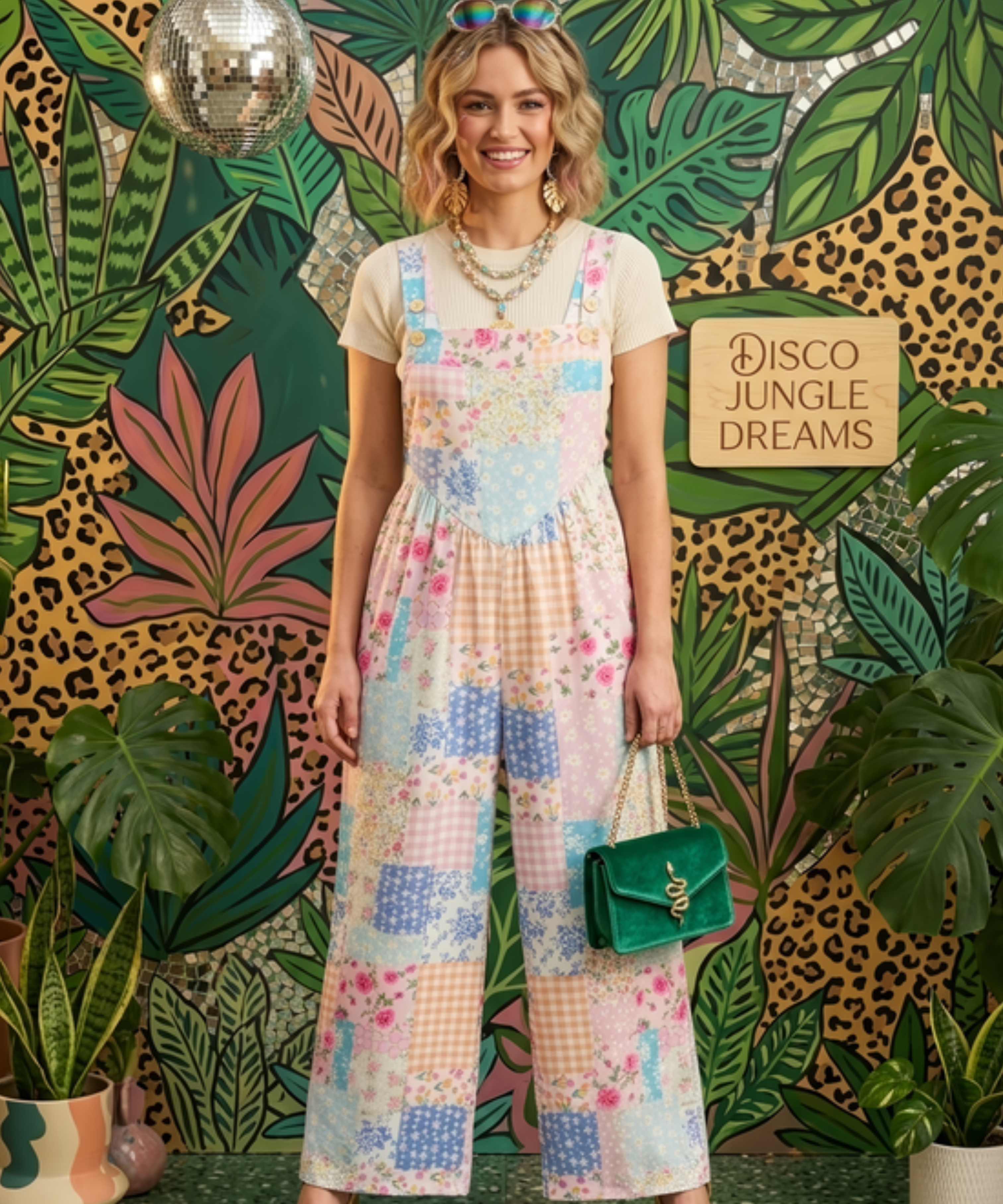 Pink Floral Patchwork Overalls