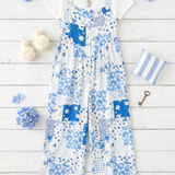 Plus Blue Floral Patchwork Overalls