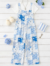 Load image into Gallery viewer, Plus Blue Floral Patchwork Overalls
