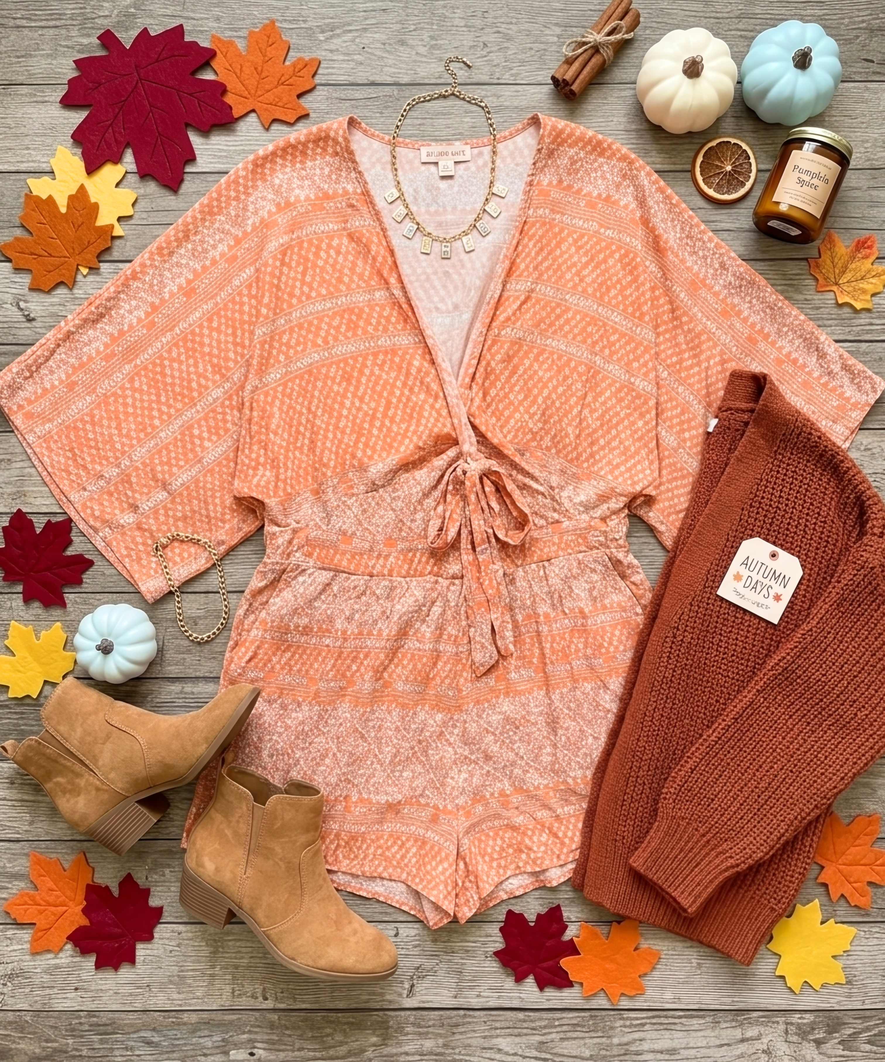 Orange Boho Romper