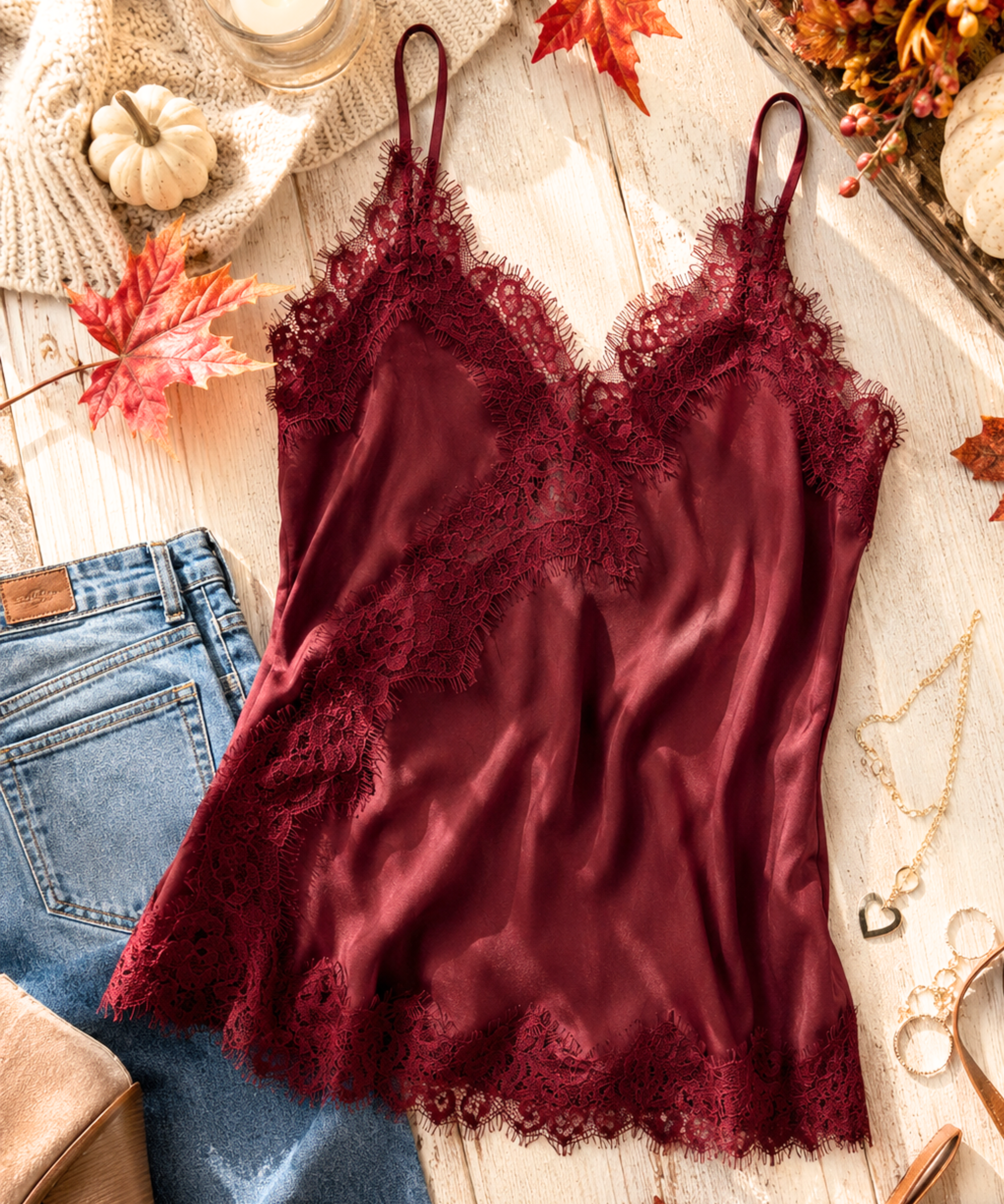 Satin Lace Tank Top - 2 Colors