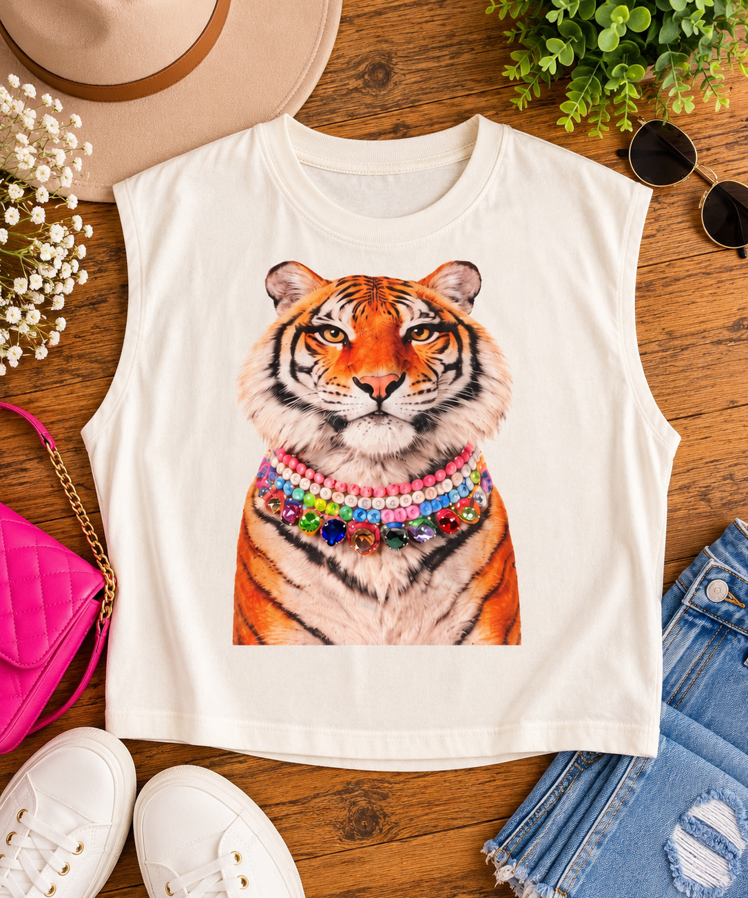 Boxy Sleeveless Tiger Jewel Tee