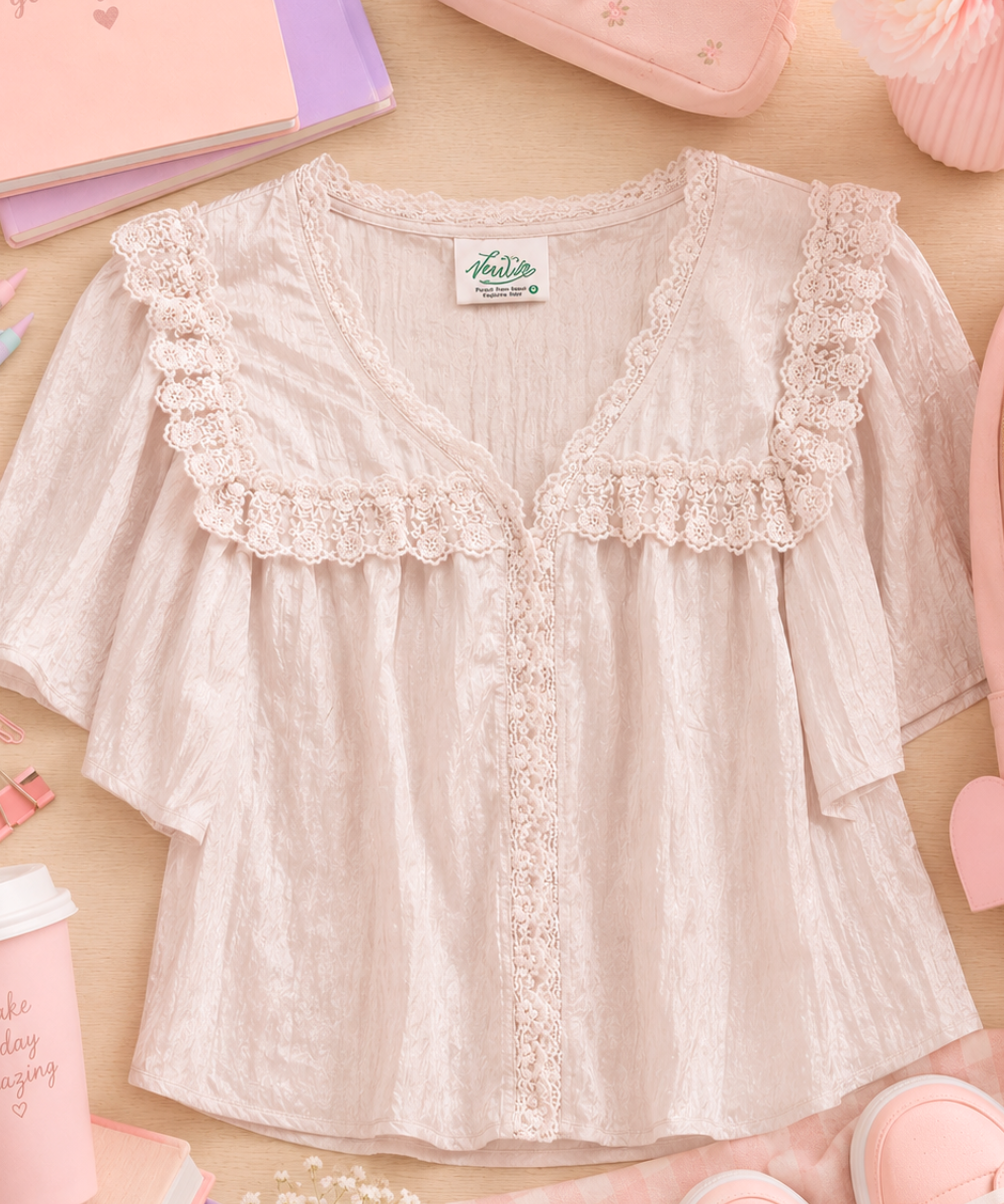 Lace Trim Blouse - 2 Colors
